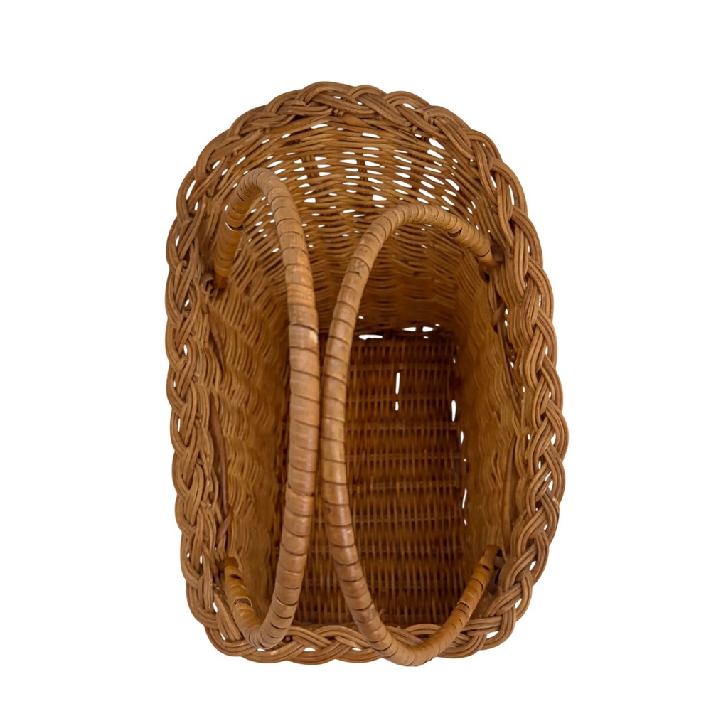 VTG Wicker Basket Dual Handle Sloped Asymmetrical Woven Storage Brown Farm
